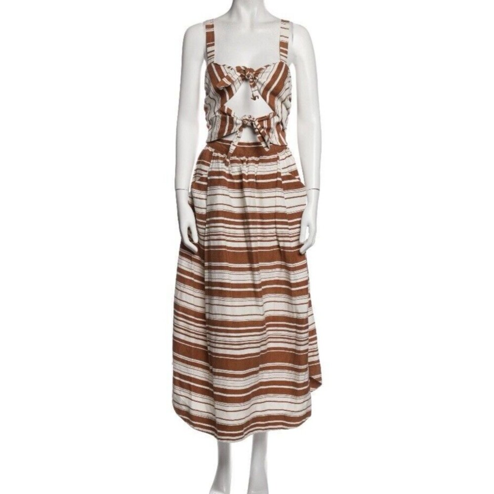 WHIT Style Sage Dress Open Tie Front Printed Serepe Stripes On Silk/ Linen Sz 2